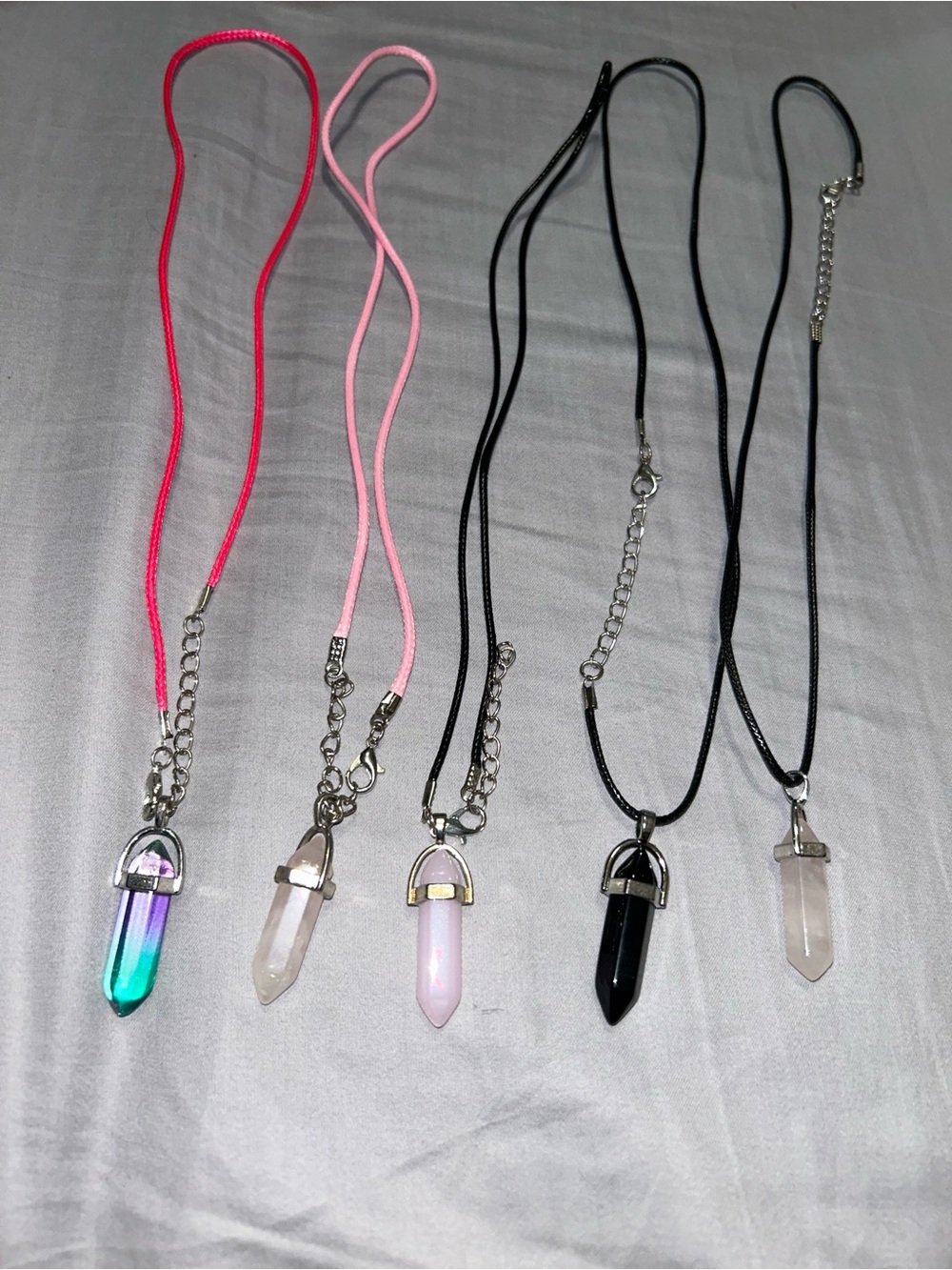 Bundle Of 5 Multicolored Pendant Necklaces On Adjustable Cord